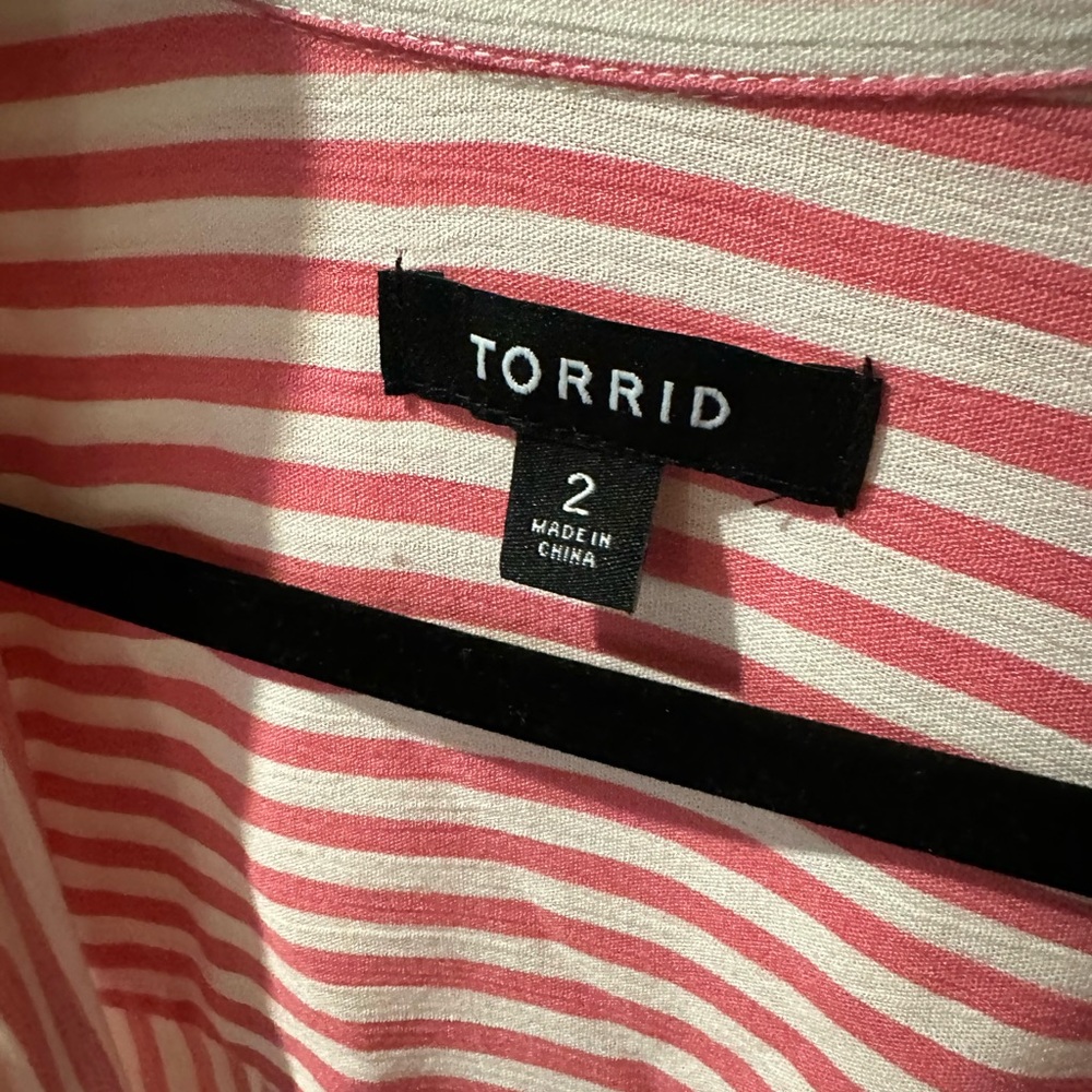 Torrid Coral and Cream Striped Short Sleeve Tee